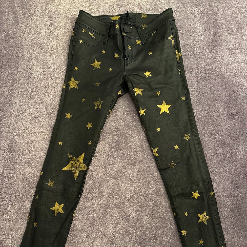 RtA Black and Gold Stars Skinny Leather Pants